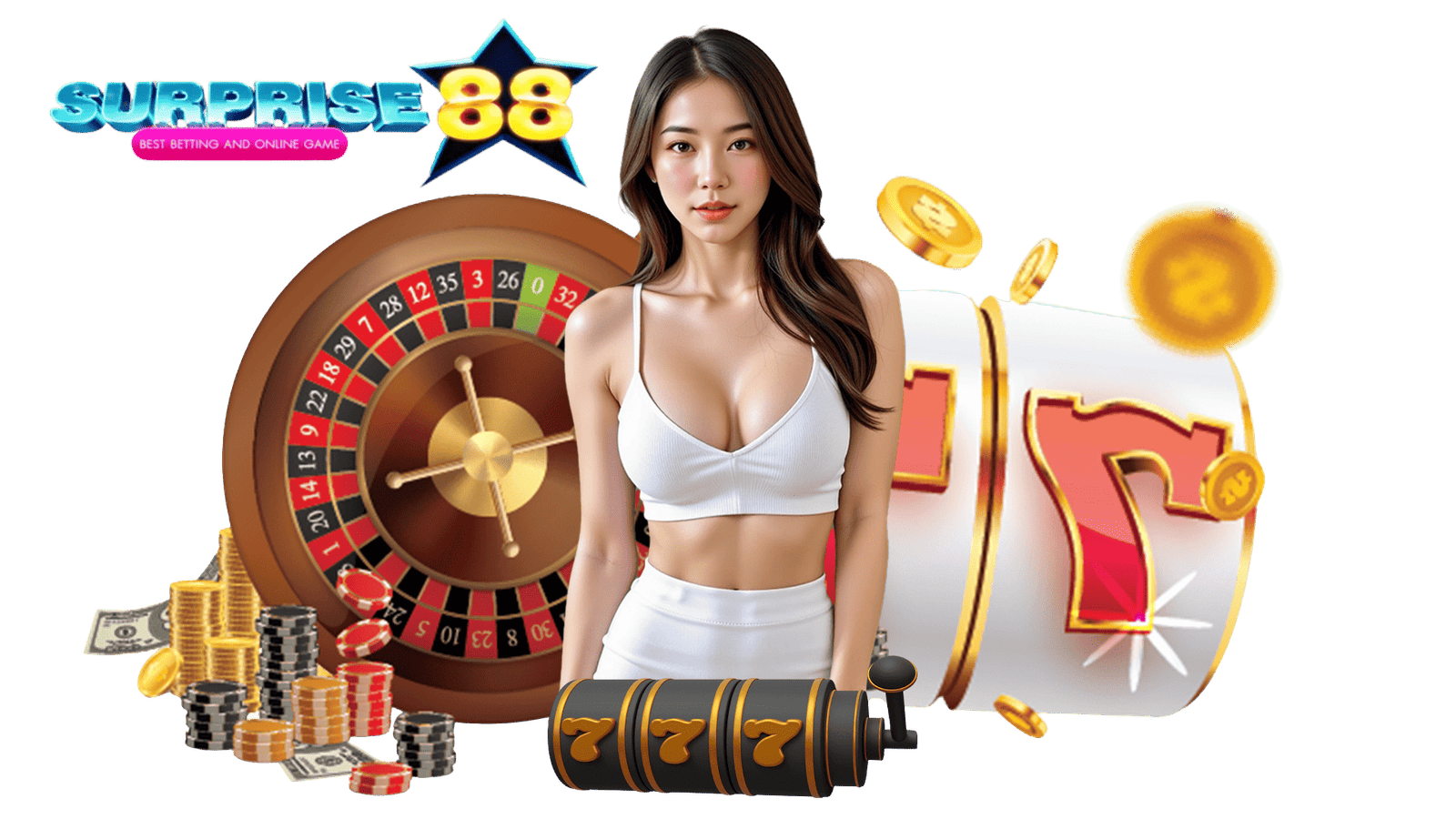 surprise88 คาสิโนออนไลน์ครบวงจร รูเล็ต สล็อต และเกมทำเงิน ภาพพรีเซนเตอร์สาวสไตล์พรีเมียม